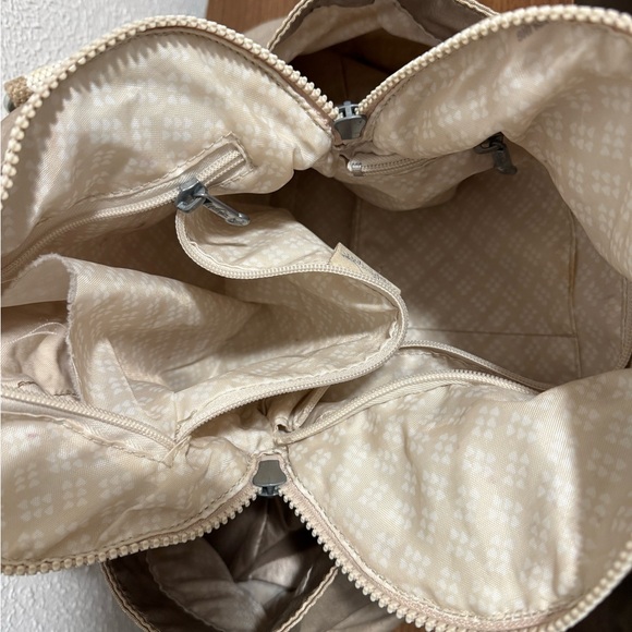 Kipling Metallic Champagne Shoulder Bag with Cream & Tan Striped Straps - Picture 10 of 12